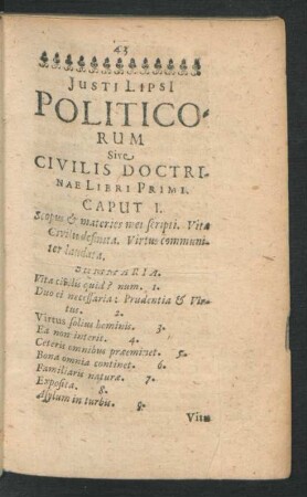 Justi Lipsi Politicorum Sive Civilis Doctrinae Libri Primi.