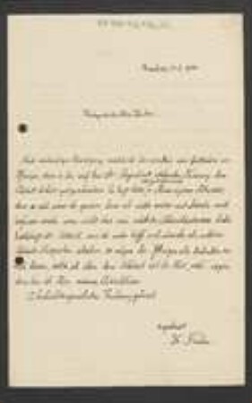 Brief von Georg Fischer an Unbekannt