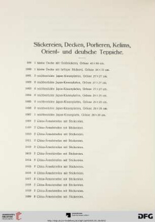 Stickereien, Decken, Portieren, Kelims, Orient- und deutsche Teppiche (Nr. 999-1095)