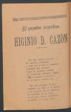 Al payador argentino Higinio D. Cazón