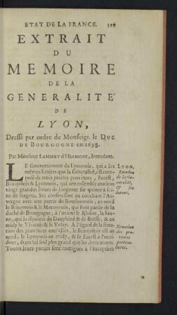 Extrait du Memoire de la Generalité de Lyon