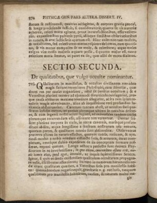 Sectio Secunda. De qualitatibus, quæ vulgo occultæ nominantur.