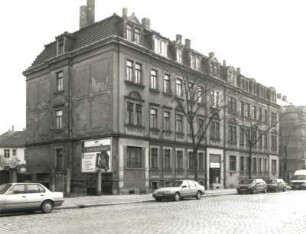 Dresden-Pieschen. Doppelwohnhaus, Trachenberger Straße 18/16, um 1890. Straßenansicht von Nordwest