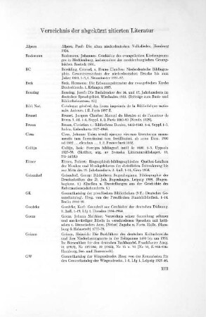 Verzeichnis der abgekürzt zitierten Literatur