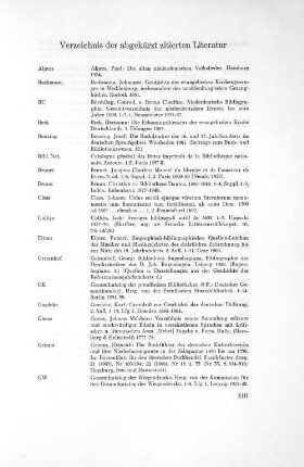 Verzeichnis der abgekürzt zitierten Literatur