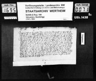 Heinz Metzler von Kleinlangheim, der durch Verleumdung in das Gefängnis des Grafen Johann von Wertheim gekommen ist und durch einige von Grumbach entschuldigt, wieder entlassen wurde, verspricht, das Gefängnis nicht zu rächen.