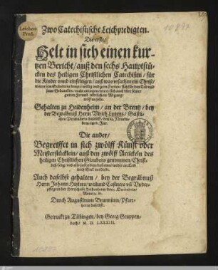 Zwo Catechistische Leichpredigten