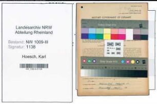Entnazifizierung Karl Hoesch , geb. 07.03.1907 (Schreiner)