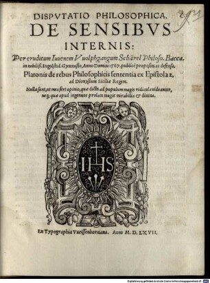 Dispvtatio Philosophica. De Sensibvs Internis