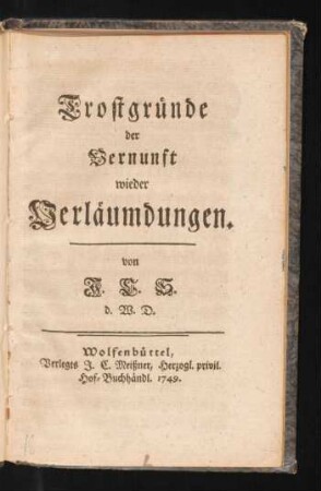Trostgründe der Vernunft wieder Verläumdungen