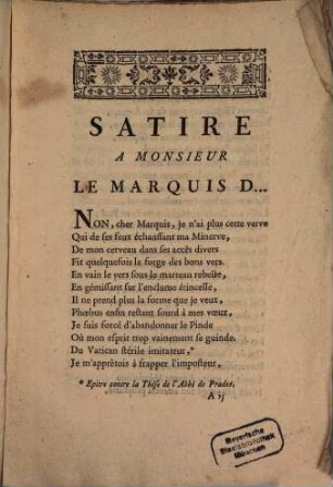 Satire A Monsieur Le Marquis D...