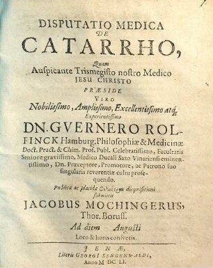 Disputatio Medica De Catarrho