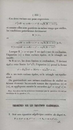 Théorèmes sur les équations algébriques.
