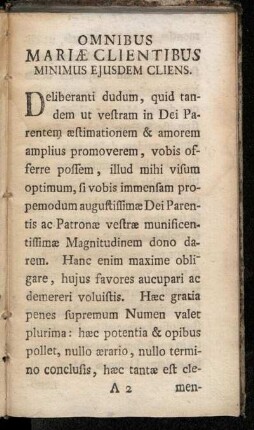 Omnibus Mariæ Clientibus Minimus Ejusdem Cliens.