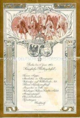 Speisekarte von der königlichen Mittagstafel vom 6. Juni 1905
