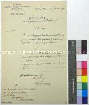 Schreiben des preußischen Kultusministeriums an Wilhelm Kahl mit der Erlaubnis zur Annahme des Fürstlich Lippischen Leopold-Ordens