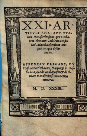 XXI. Articvli Anabaptistarum Monasteriensium