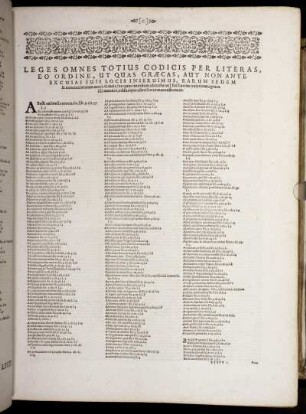 Leges Omnes Totius Codicis Per Literas, Eo Ordine, Ut Quas Græcas [...]