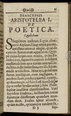 Diasceosis Aristotelea I. De Poetica.