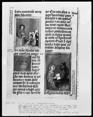 Regel des heiligen Benedikt — Zwei Miniaturen zu der Legende des heiligen Benedikt, Folio 26verso