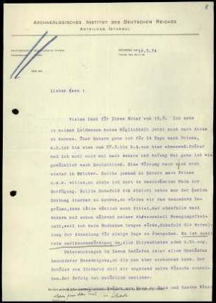 M. Schede an G. Karo