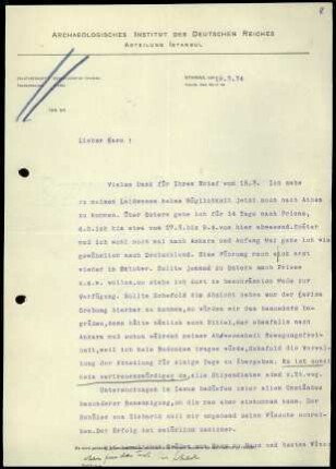 M. Schede an G. Karo