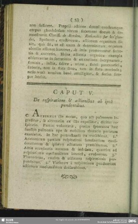 Caput V. De respiratione & actionibus ab ipsa pendentibus