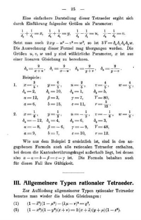 III. Allgemeinere Typen rationaler Tetraeder.