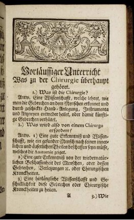 Vorläufiger Unterricht Was zu der Chirurgie überhaupt gehöret.