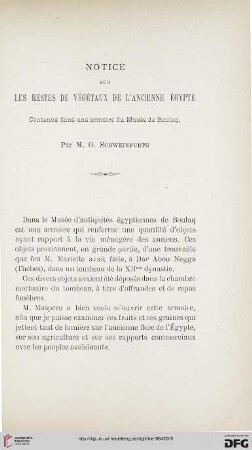 2.Ser. 5.1884: Notice sur les restes de végétaux de l'ancienne Égypte : contenus dans une armoire du Musée de Boulaq