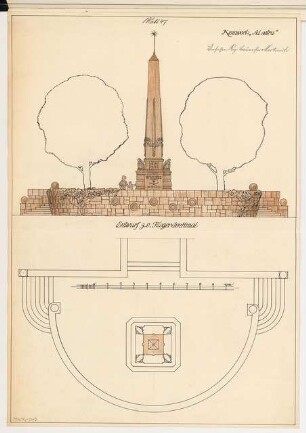 Fliegerdenkmal Monatskonkurrenz Februar 1917: Grundriss, Aufriss Vorderansicht