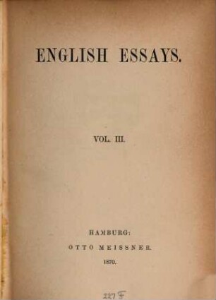English Essays, III
