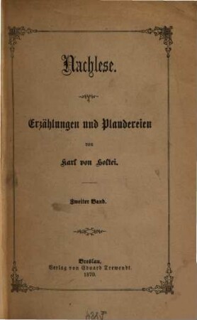 Nachlese : Erzählungen und Plaudereien, 2