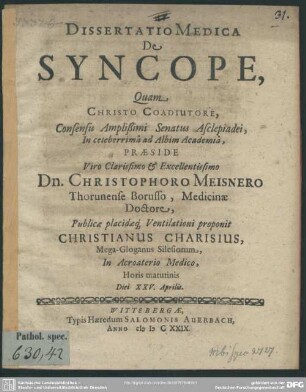 Dissertatio Medica De syncope