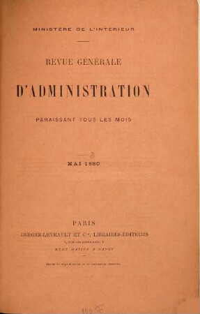Revue générale d'administration. 8. 1880 = Mai - Aug.