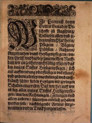 Reformation des Hochwürdigen Fürsten H. Bischoff's zu Augsburg