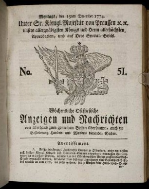 No. 51. Montags, den 19ten December 1774