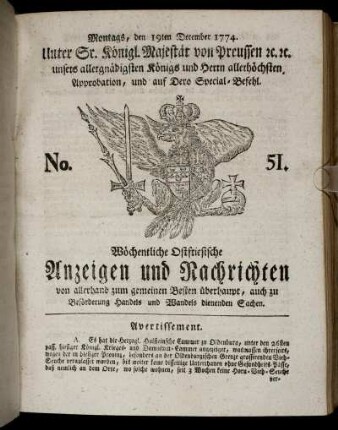 No. 51. Montags, den 19ten December 1774