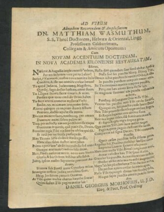 Ad Virum Dn. Matthiam Wasmuthum ...