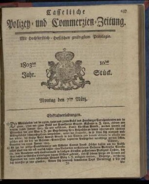 10tes Stueck, Montag den 7ten Maerz 1803