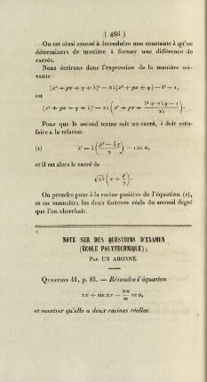 Note sur des questions d'examen (École Polytechnique).