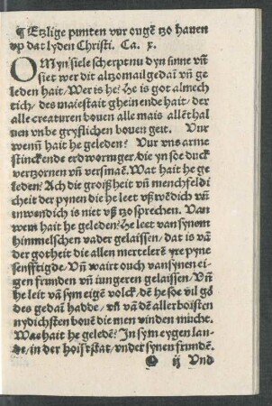 Etzlige punten vor ougen tzo haven up dat lyden Christi. Ca. x.