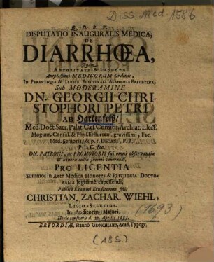 Disputatio Inauguralis Medica, De Diarrhoea
