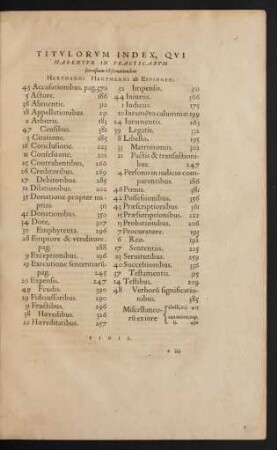 Titulorum Index, Qui Habentur In Practicarum forensium Observationibus Hartmanni Hartmanni ab Eppingen.
