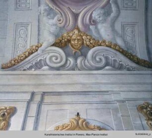 Innendekoration mit Scheinarchitektur und Allegorie des Schlafes : Wanddekoration mit Scheinarchitektur und Putten