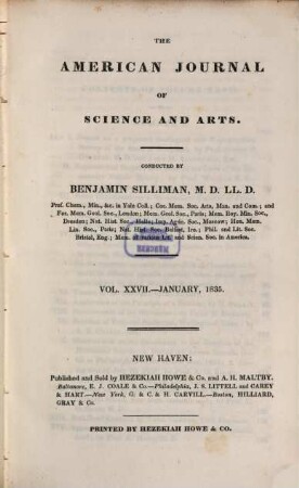 American journal of science : an international earth science journal. 27. 1835