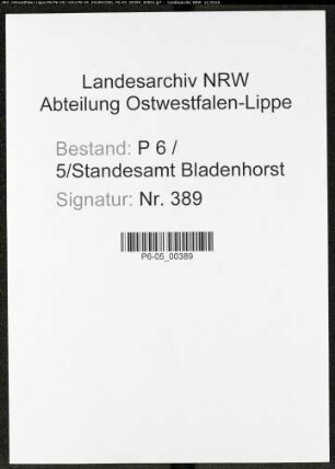 Sterberegister Standesamt Castrop-Rauxel Bladenhorst