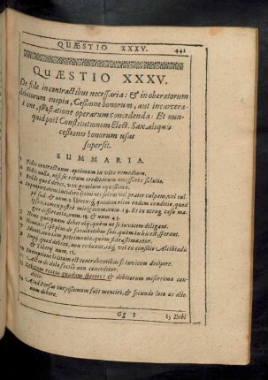Quaestio XXXV. De fide in contractibus necessaria: & in obaeratorum debitorum inopia, Ceßione boborum ...