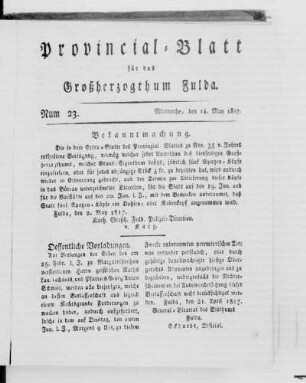 Num. 23, Ausgabe vom 14. Mai 1817