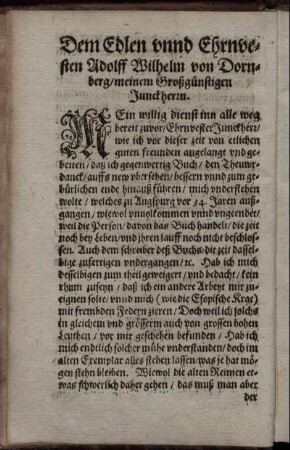 Dem Edlen unnd Ehrnvesten Adolff Wilhelm von Dornberg / meinem Großgünstigen Junckherrn.